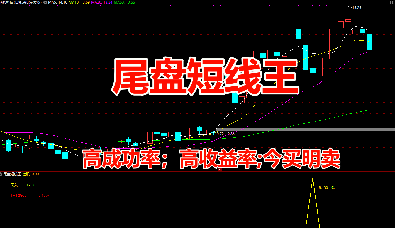 【尾盘短线王】高成功率；高收益率；今买明卖指标