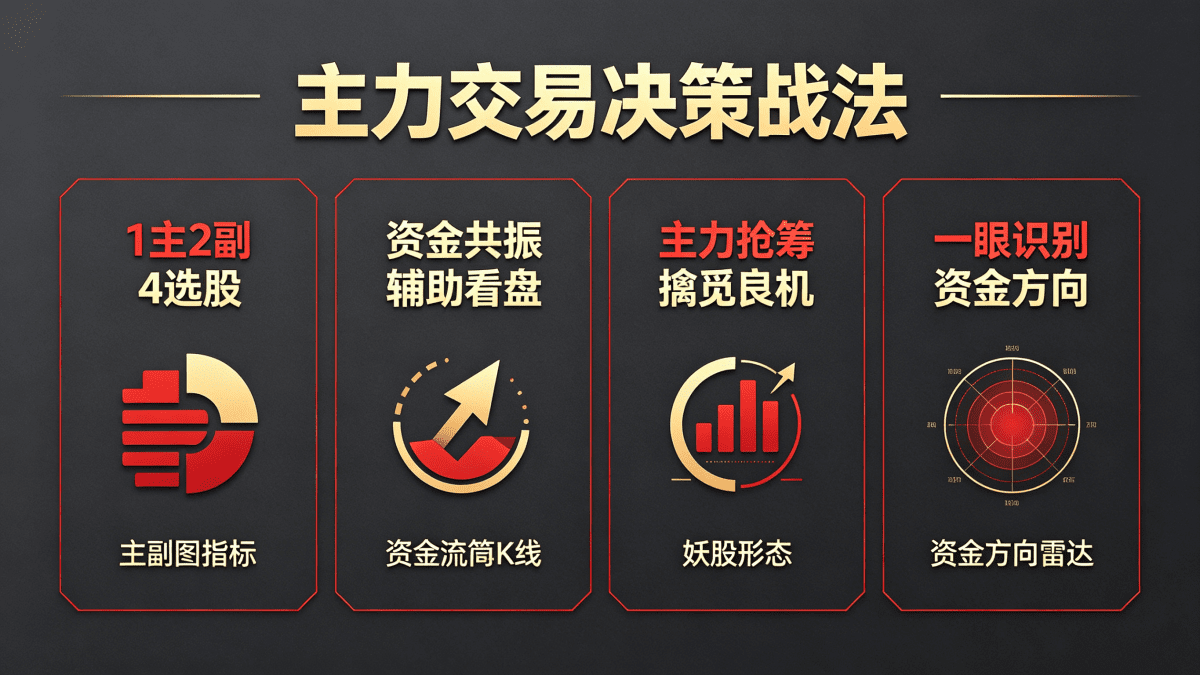 通达信【主力交易决策战法】1主2副4选股 资金共振辅助看盘 主力抢筹擒觅良机 降妖擒龙正当时 一眼识别资金方向